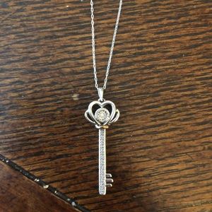 Diamond accent sterling silver key necklace